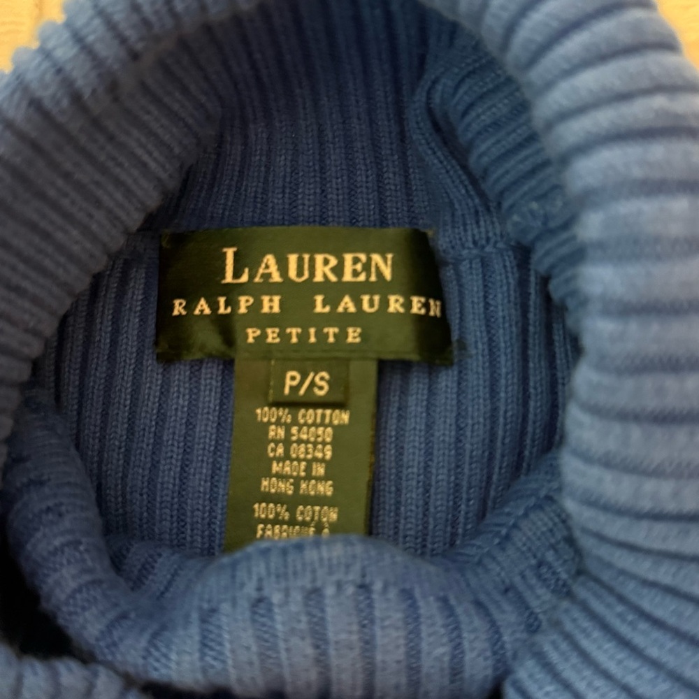 Lauren Ralph Lauren Women's Blue Ribbed Turtleneck Sweater Size SP - Picture 5 of 6